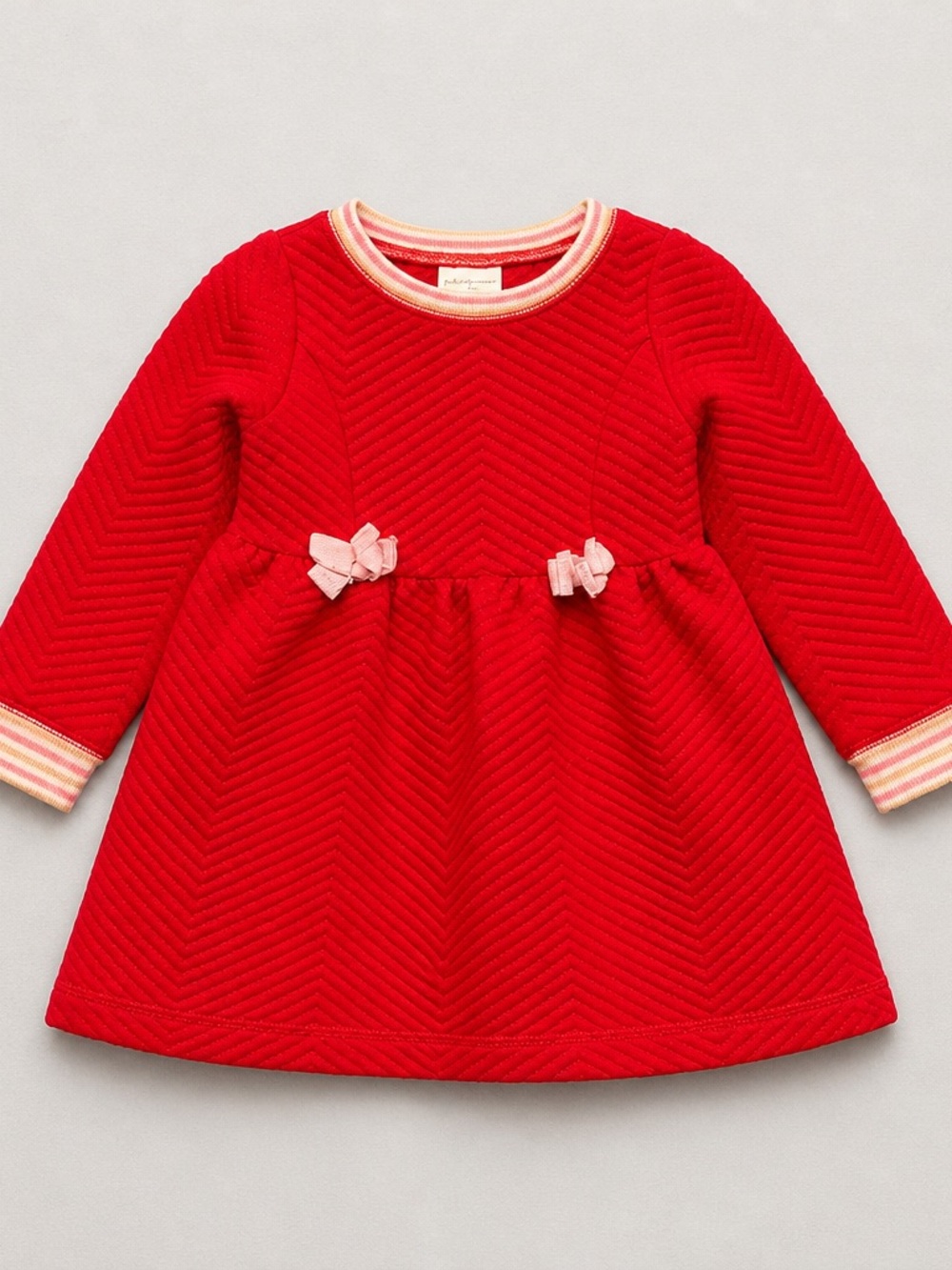 First Impressions Red Long-Sleeve Dress with Pink Bow Accents